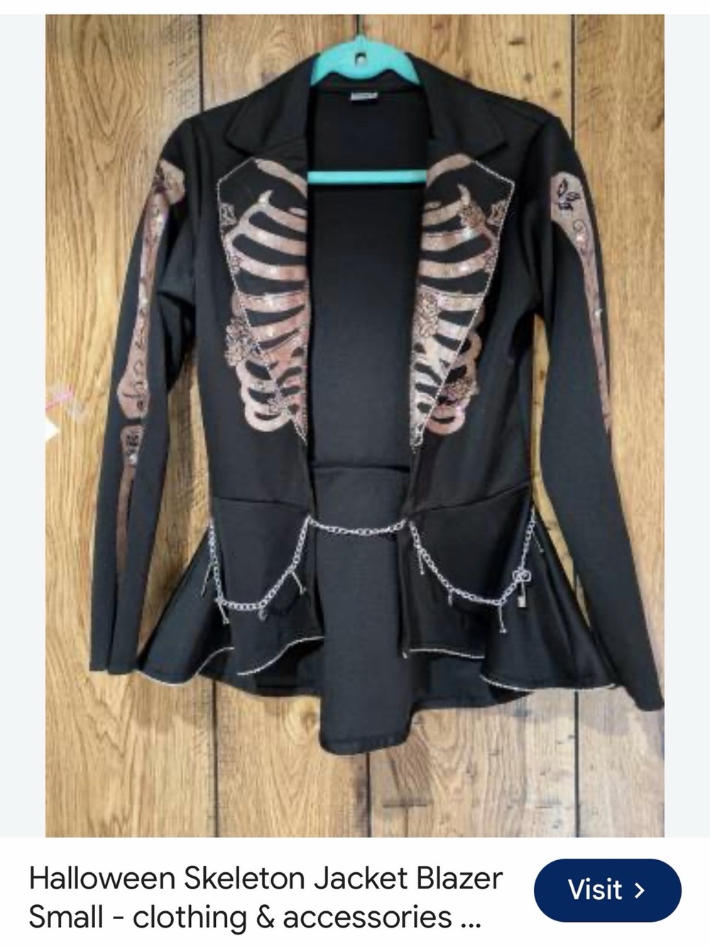 Spirit Black Blazer Jacket with Metallic Skeleton Motif